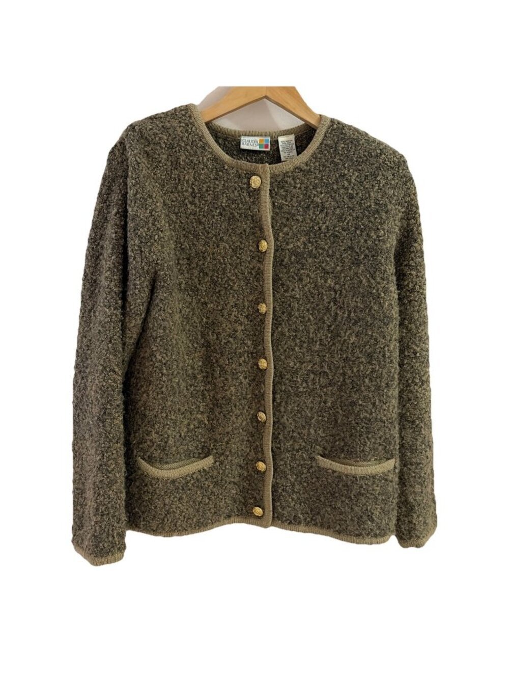 VTG Claudia Barnes Button Front Cardigan Jacket Sz M Boiled Wool Blend Old Money